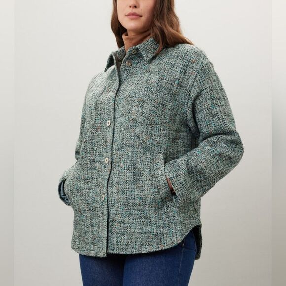 Derek Lam Collective Teal Tweed Button Up Shacket - Picture 1 of 16